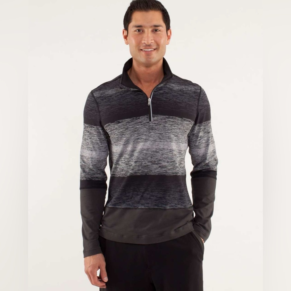 Men’s Lululemon Speed 1/2 Zip Universal Stripe Black Soot / Light White Soot